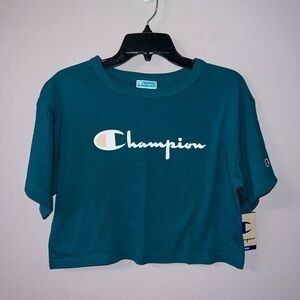 New champion crop top blue aqua size XS heritage